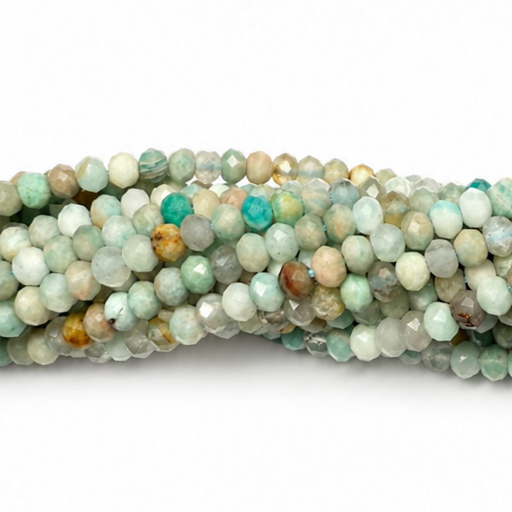 Faceted Amazonite beads, 4×3 mm, natural stone