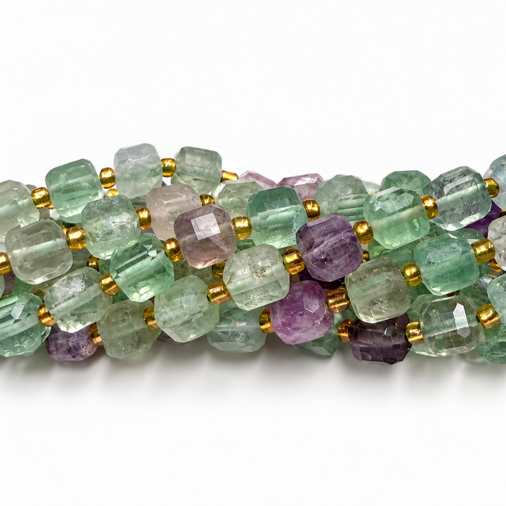 7 mm faceted fluorite beads – natural stone