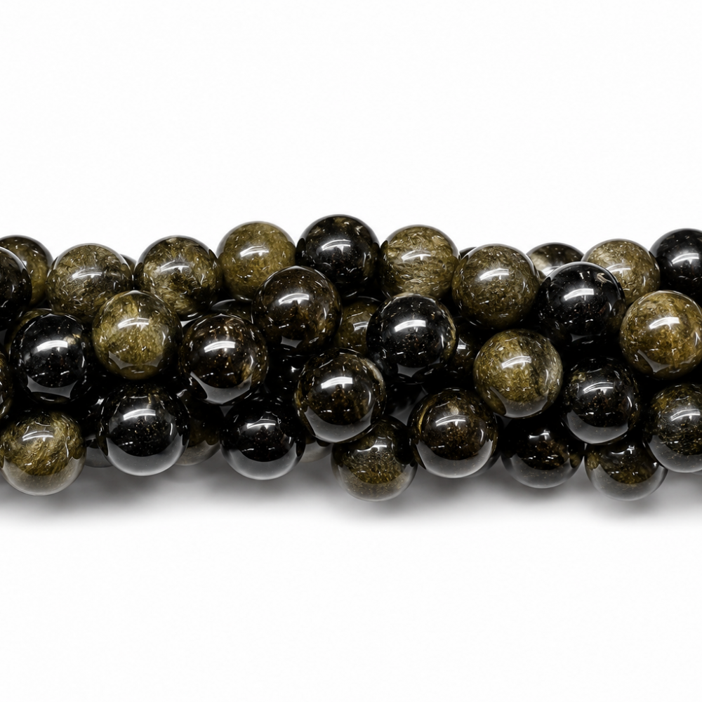 10 mm golden obsidian beads, natural stone