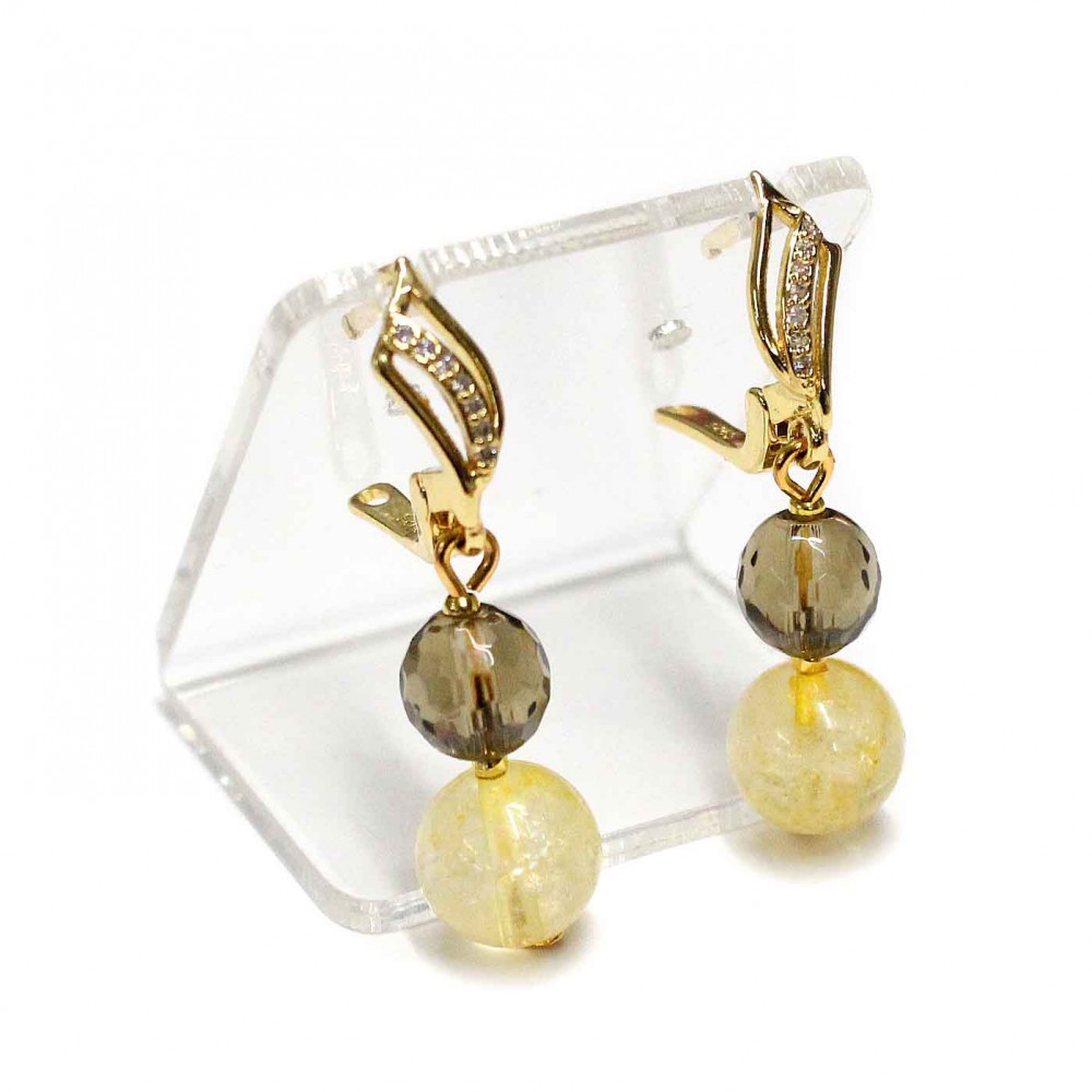 Earrings Lux-Citrine and Smoky quartz + gift box (74201)