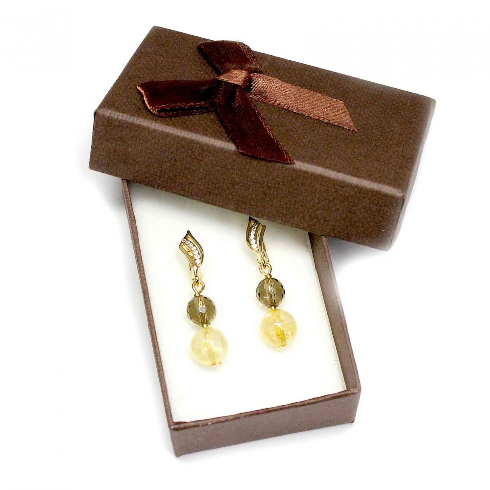 Earrings Lux-Citrine and Smoky quartz + gift box (74201)