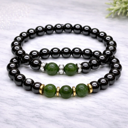 Couple Bracelets Made of Hematite and Agate 