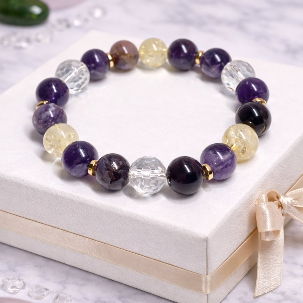 Bracelet with Natural Stones: Amethyst / Citrine / Clear Quartz