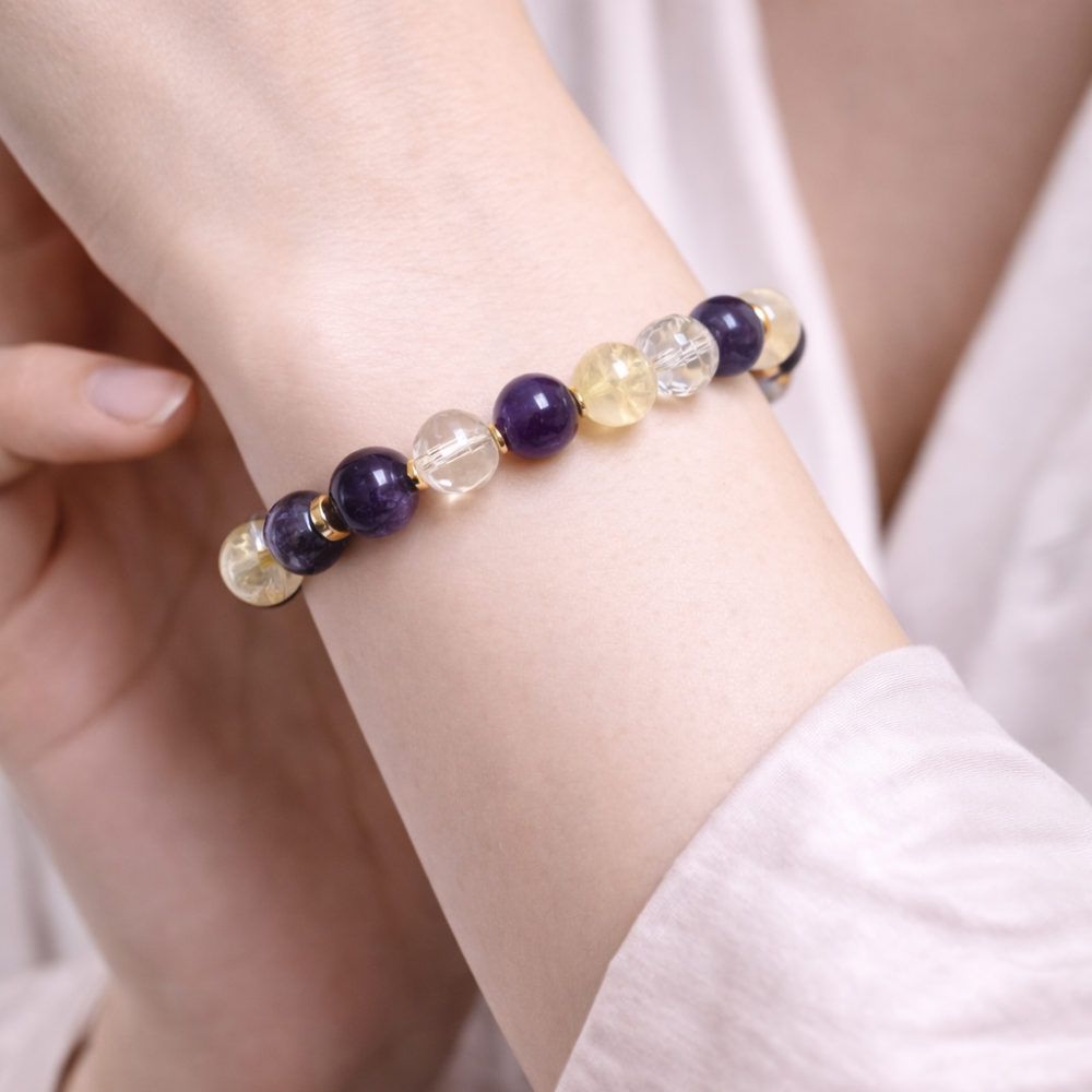 Bracelet with Natural Stones: Amethyst / Citrine / Clear Quartz