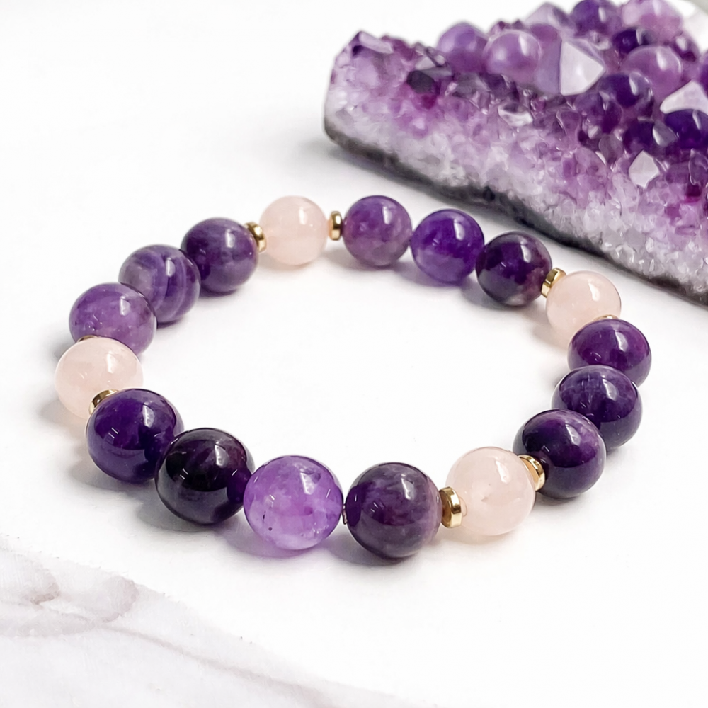 Bracelet with Natural Stones: Amethyst / Rose Quartz
