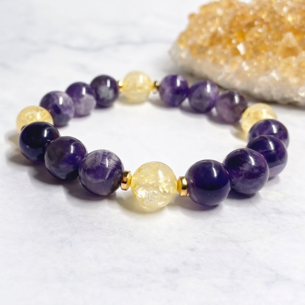 Bracelet with Natural Stones: Amethyst / Citrine
