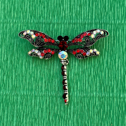 Dragonfly brooch with rhinestones, movable tail (6678)