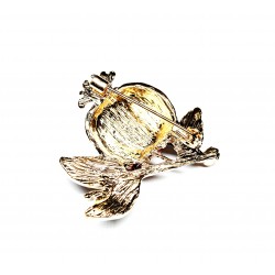 Brooch in the shape of a pomegranate with bright red seeds and glossy green leaves (6702)