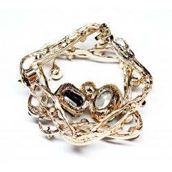 Brooch with large black and clear crystals in an elegant gold setting (6705)