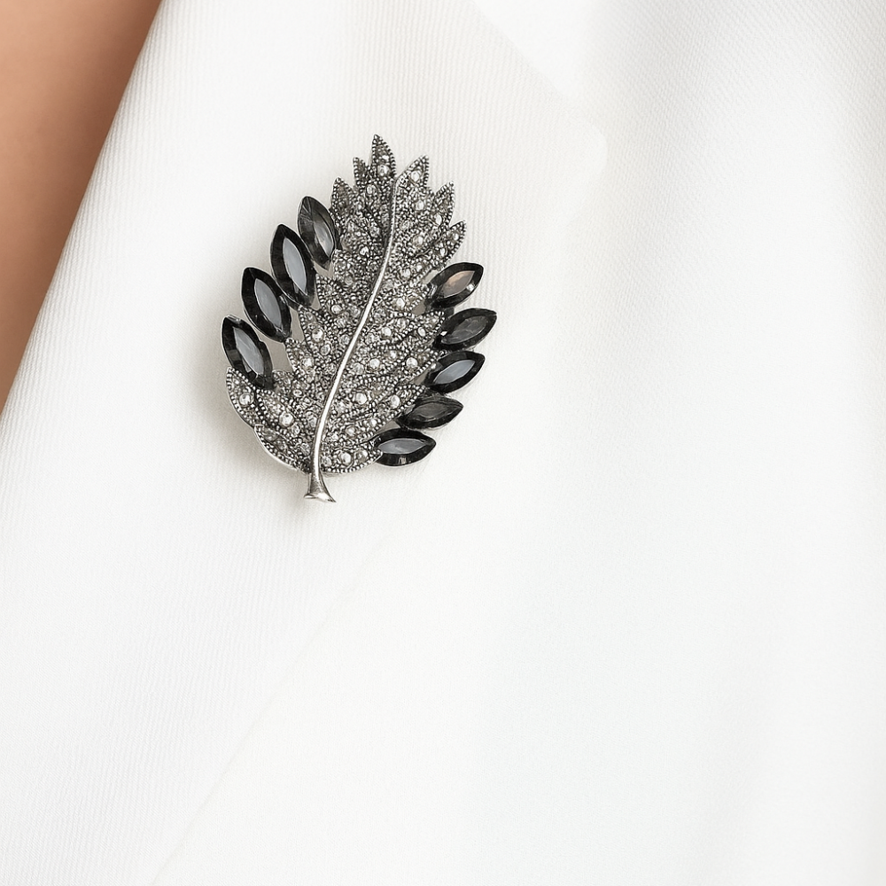 Black Crystal Leaf Brooch (6715)
