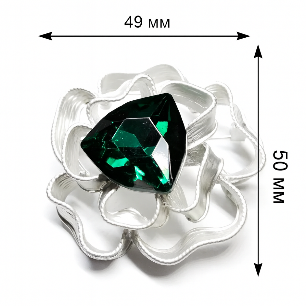 Brooch ‘Silver Rose with Emerald’ (6739)