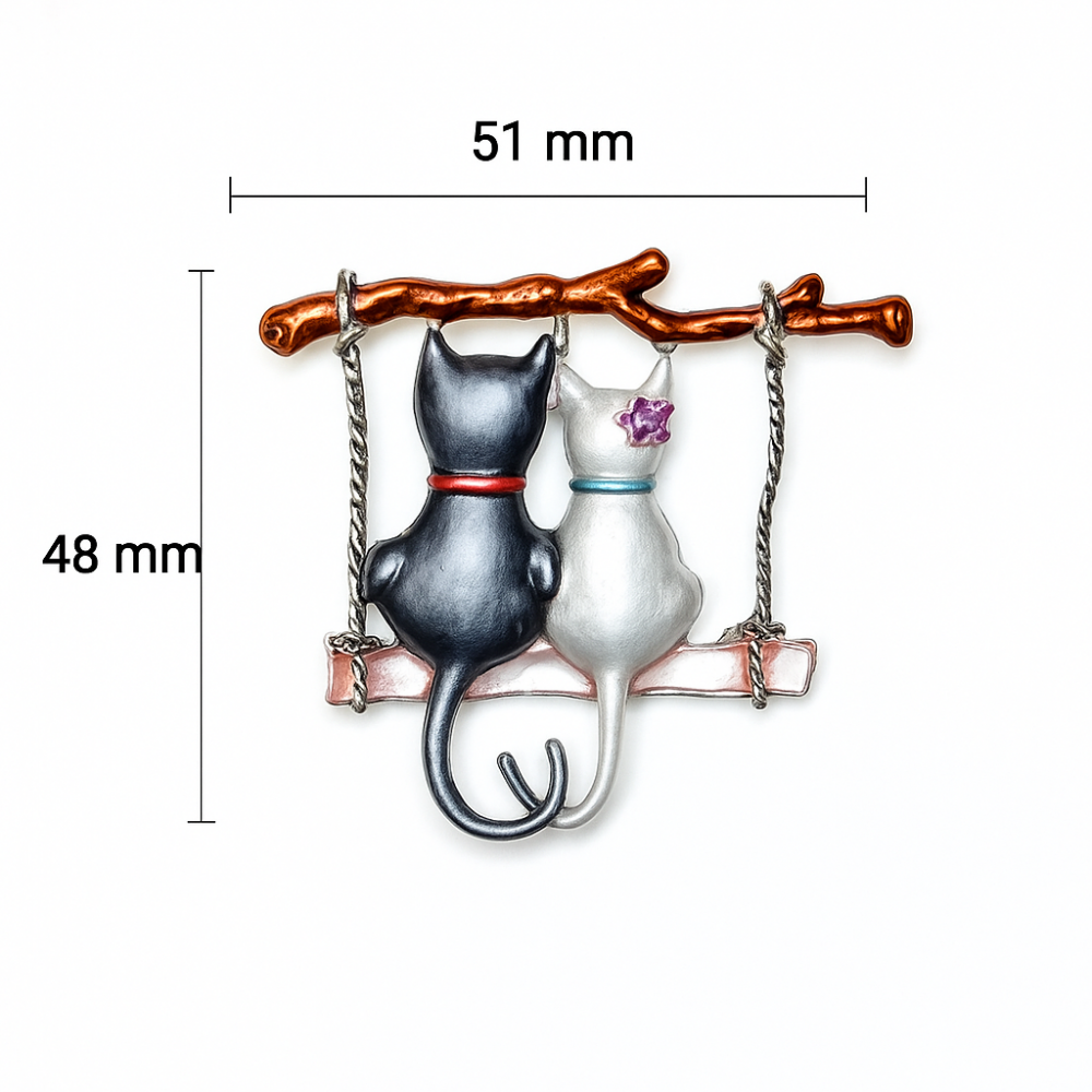 Romantic brooch with two cats on a swing (6781)