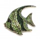 Stylish fish-shaped brooch decorated with sparkling green rhinestones of various shades. (6502)