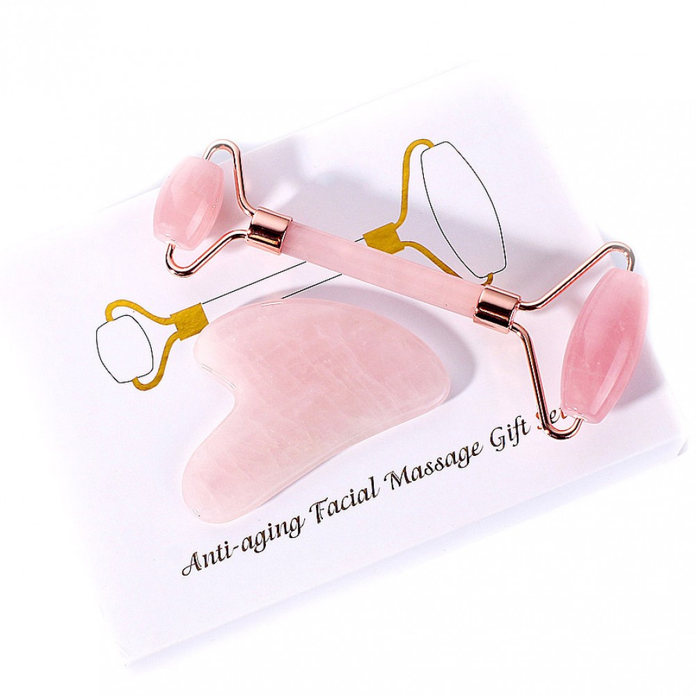 Gift Set: Rose Quartz Roller Massager + Gua Sha Rose Quartz Massager (325420)