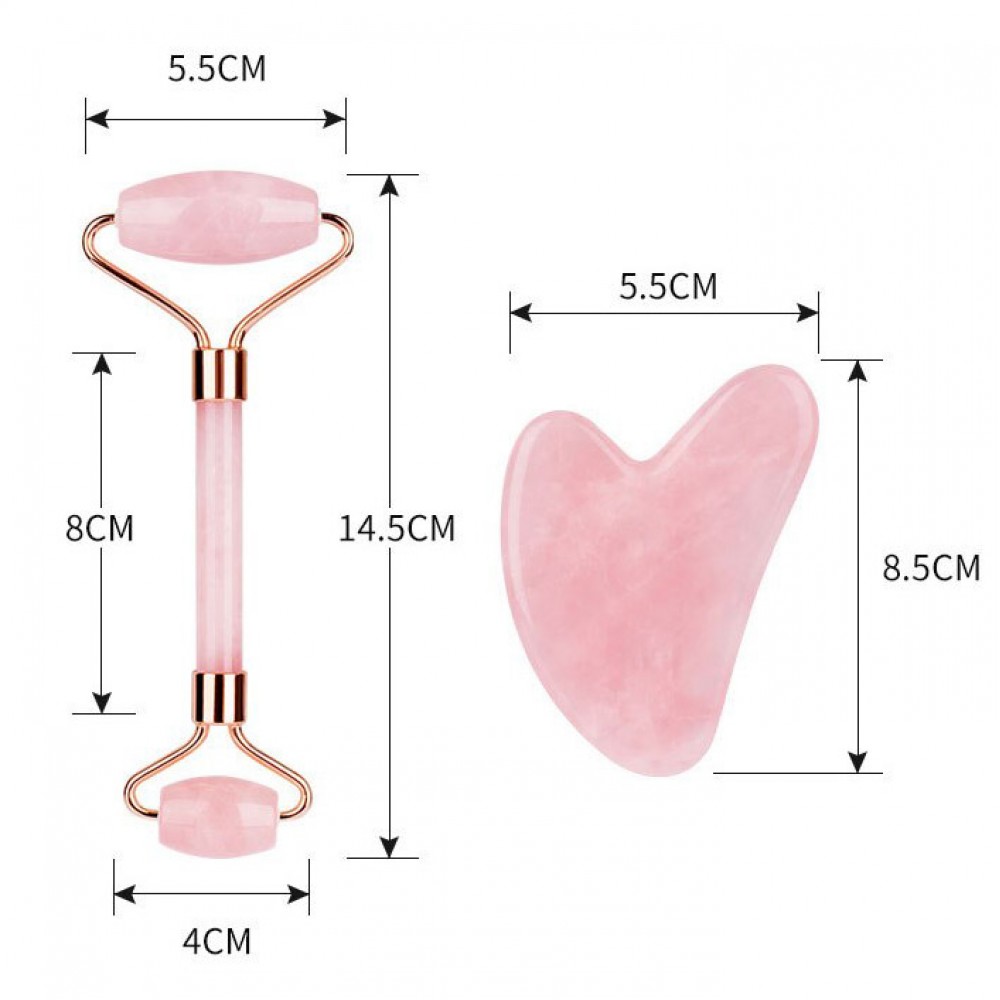 Gift Set: Rose Quartz Roller Massager + Gua Sha Rose Quartz Massager (325420)
