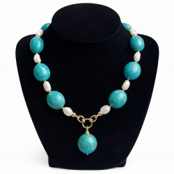 Magnesite and Pearl Necklace with Luxury Hardware