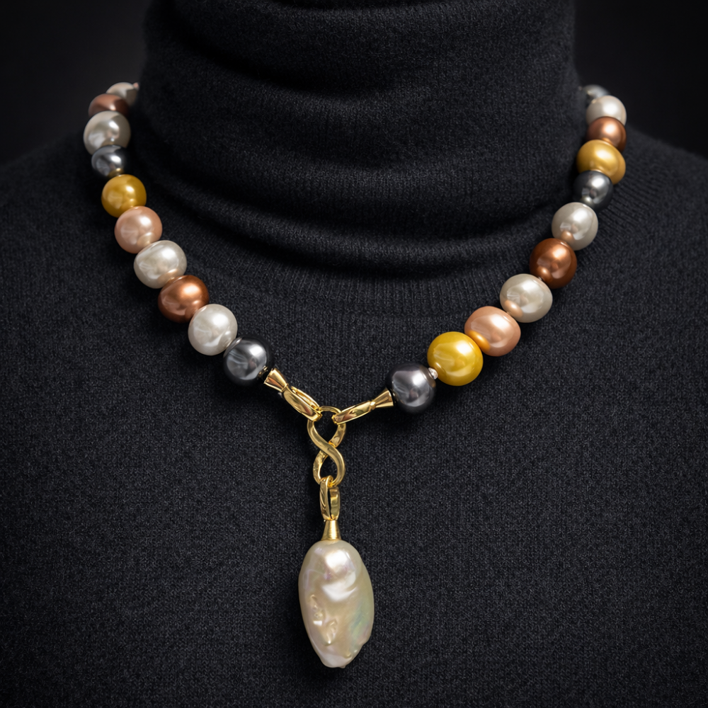 Imitation Pearl Necklace with Baroque Pearl Pendant