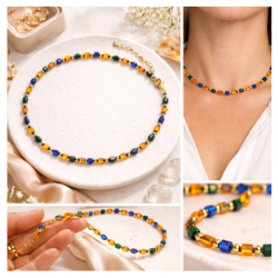 Designer Choker Necklace with Glass and Hematite