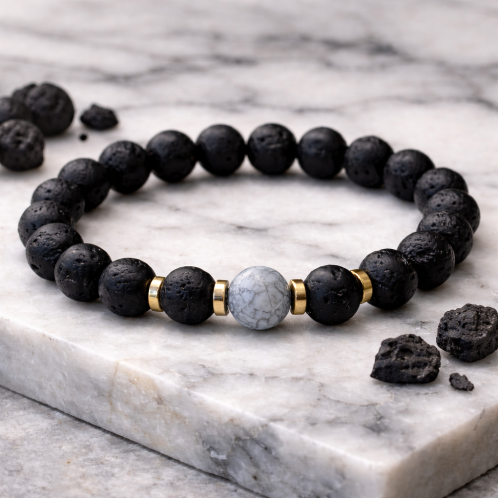 Men’s bracelet made of lava, agate and hematite