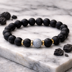 Men’s bracelet made of lava, agate and hematite