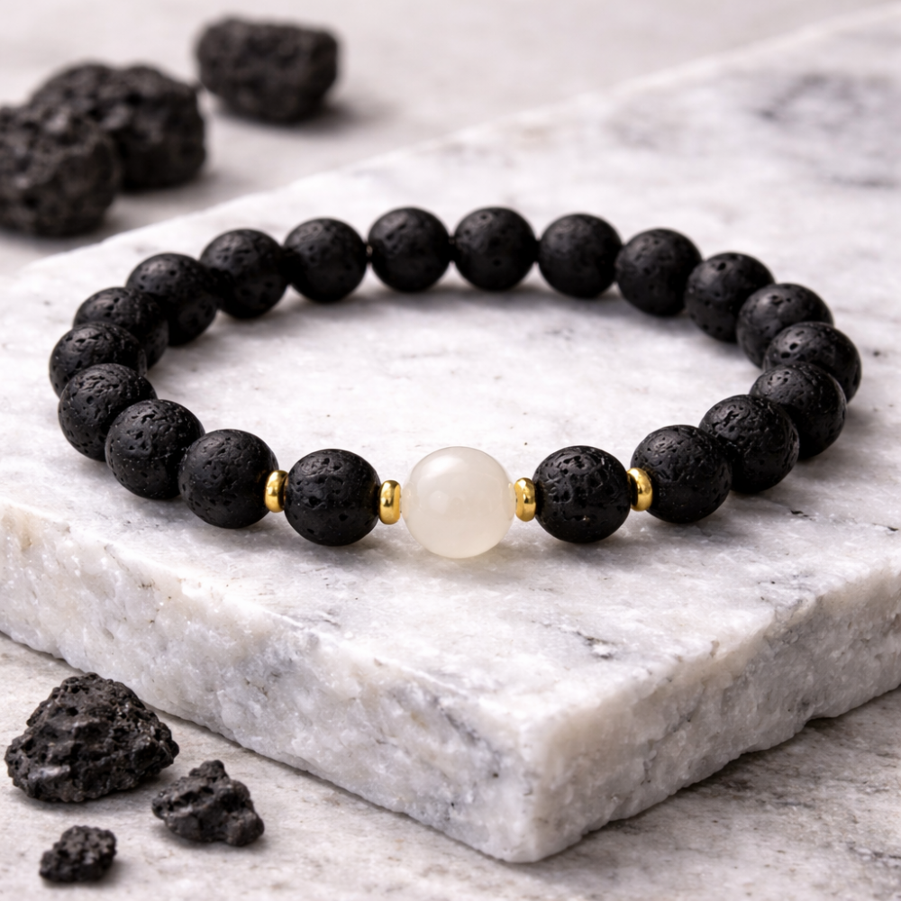 Men’s bracelet made of lava, moonstone and hematite