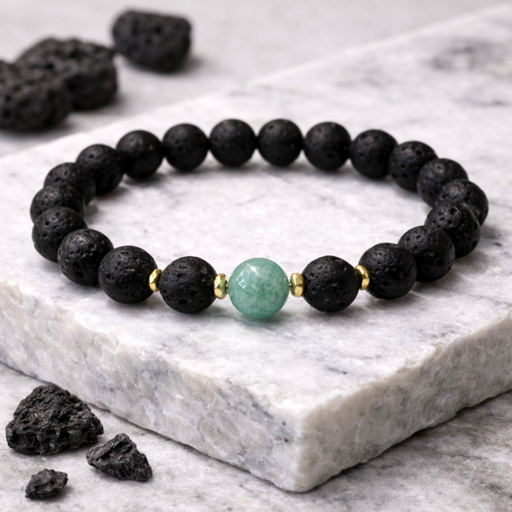 Men’s bracelet made of lava, amazonite and hematite