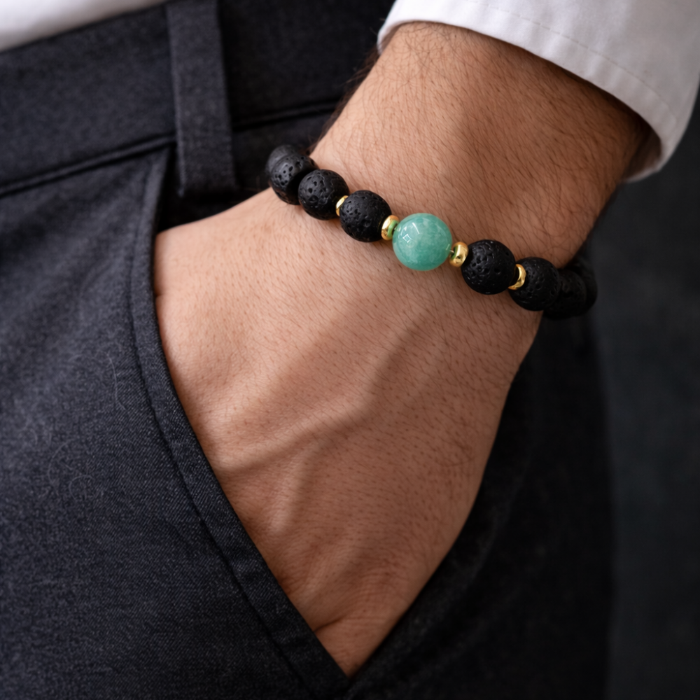 Men’s bracelet made of lava, amazonite and hematite