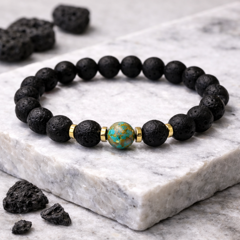 Men’s bracelet made of lava, chrysocolla and hematite
