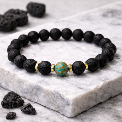 Men’s bracelet made of lava, chrysocolla and hematite