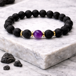 Men’s bracelet made of lava, amethyst and hematite