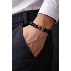 Men’s bracelet made of lava, amethyst and hematite