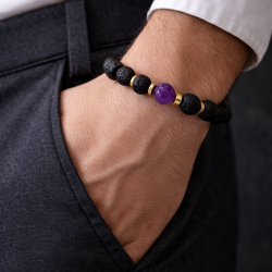 Men’s bracelet made of lava, amethyst and hematite