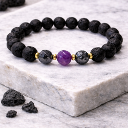 Men’s bracelet made of lava, amethyst and hematite
