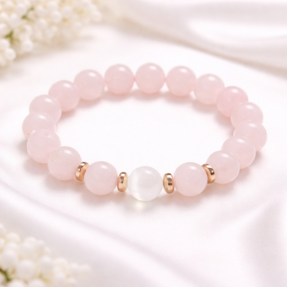 Rose Quartz, Hematite and Selenite Bracelet
