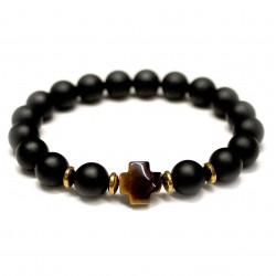 Men bracelet Agate/Tiger's eye/Hematite (021052)