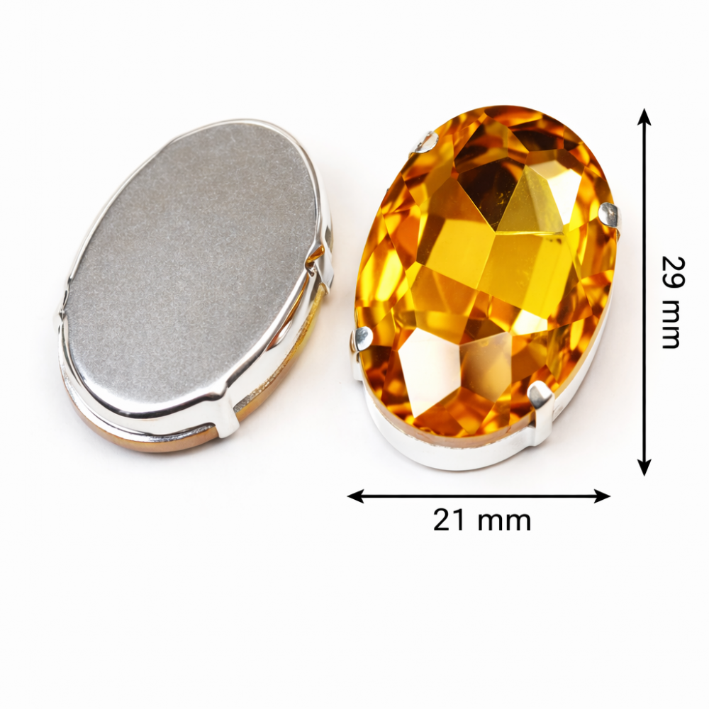 Oval Crystal in Silver Setting 29×21 mm (Gold) – 5 pcs