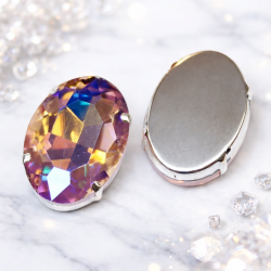 Oval Crystal in Silver Setting 29×21 mm (AB Coating) – 5 pcs