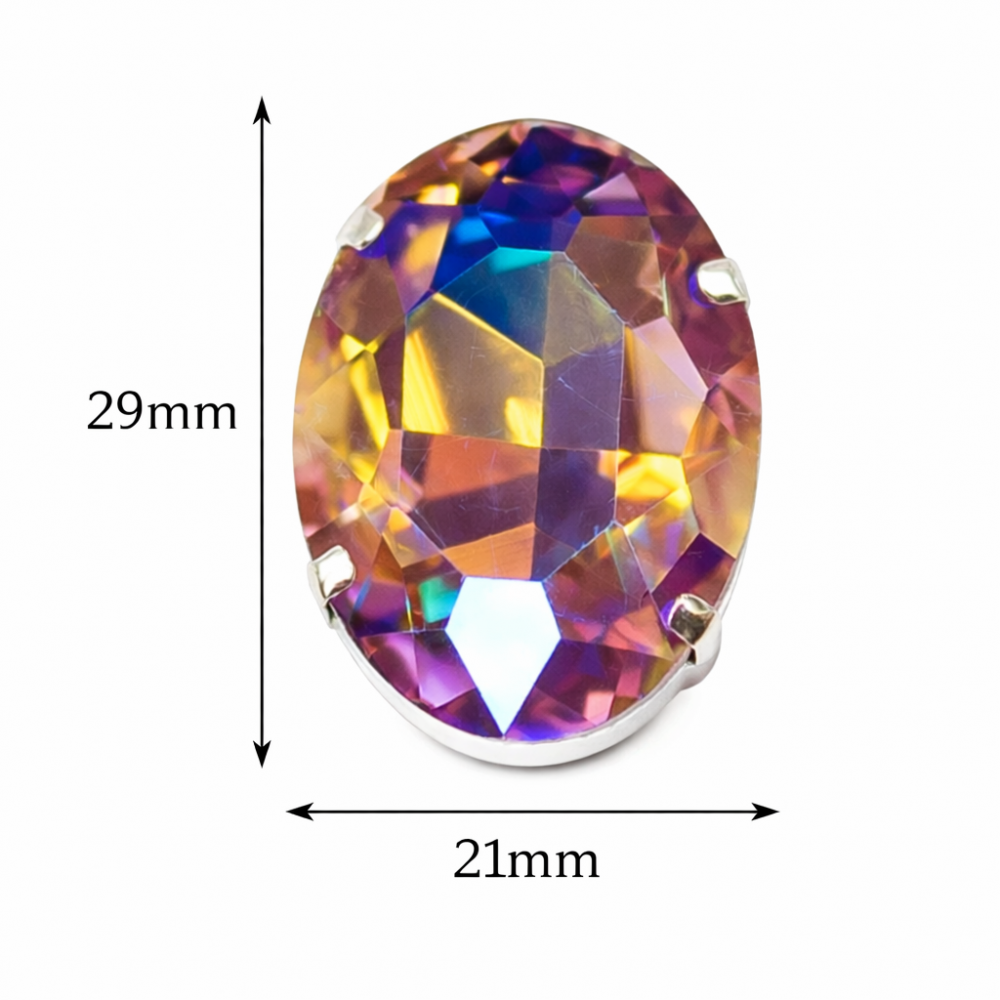 Oval Crystal in Silver Setting 29×21 mm (AB Coating) – 5 pcs