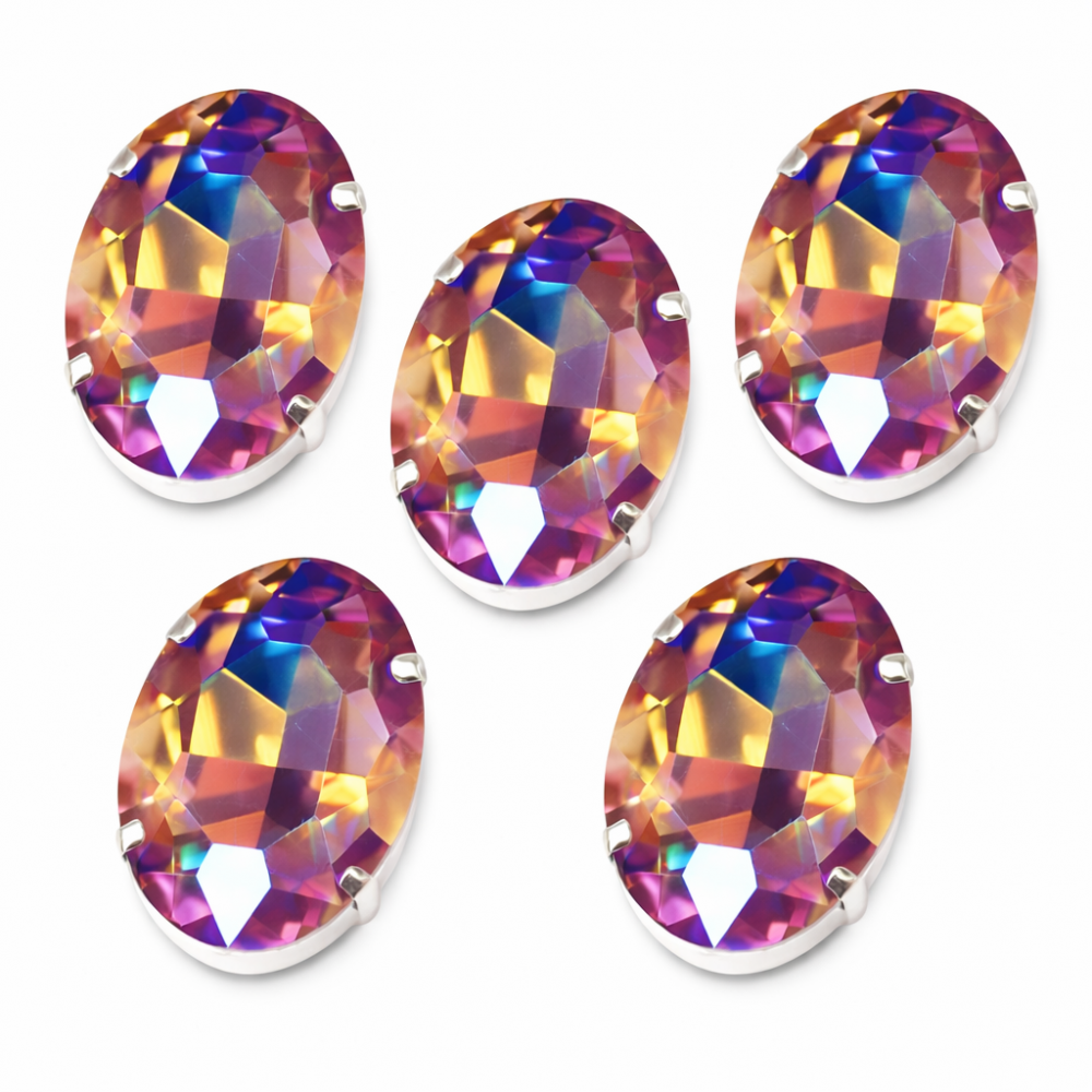 Oval Crystal in Silver Setting 29×21 mm (AB Coating) – 5 pcs