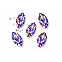 Marquise Crystal AB 30×17 mm in Silver Setting – 5 pcs