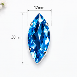 Blue Marquise Crystal 30×17 mm in Silver Setting – 5 pcs