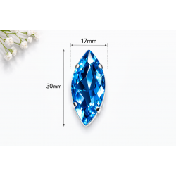 Blue Marquise Crystal 30×17 mm in Silver Setting – 5 pcs