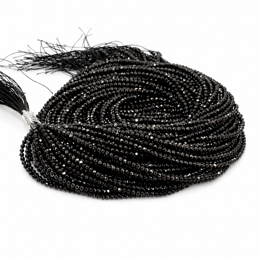 Black Faceted Glass Beads 2×2 mm (10 strands)