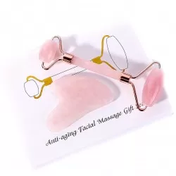Gift Set: Rose Quartz Roller Massager + Gua Sha Rose Quartz Massager (325420)