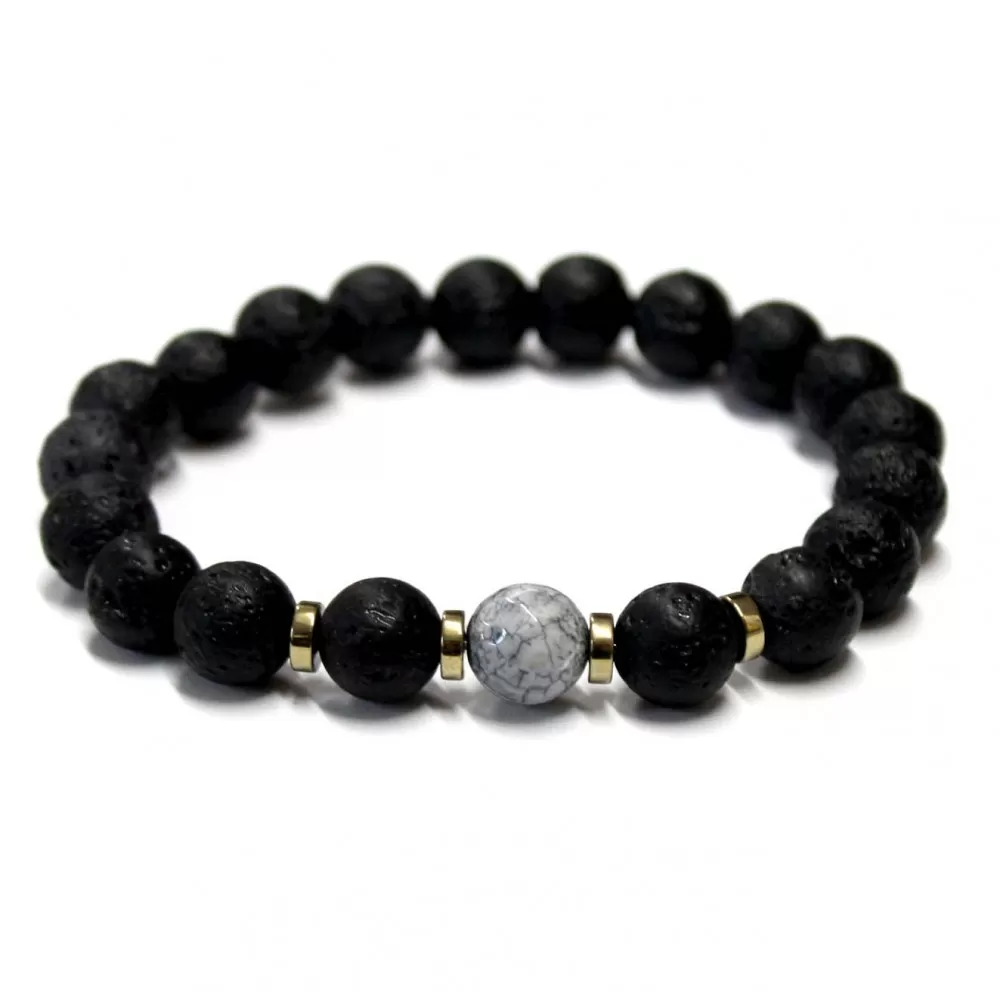 Men bracelet Lava/Agate/Hematite (201061)
