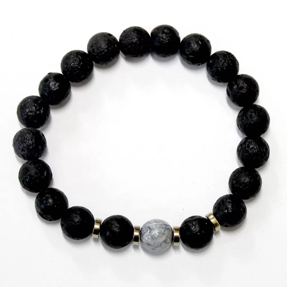 Men bracelet Lava/Agate/Hematite (201061)